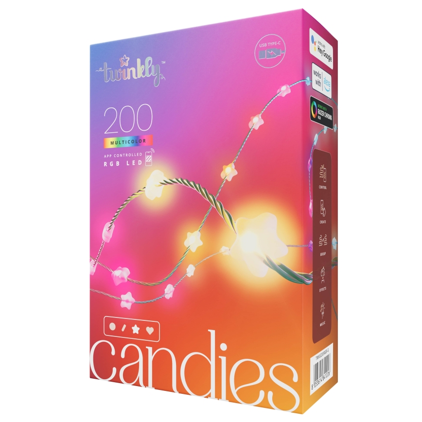 Twinkly -LED RGΒ Χριστουγεννιάτικα λαμπάκια CANDIES 200xLED 14 m USB Wi-Fi