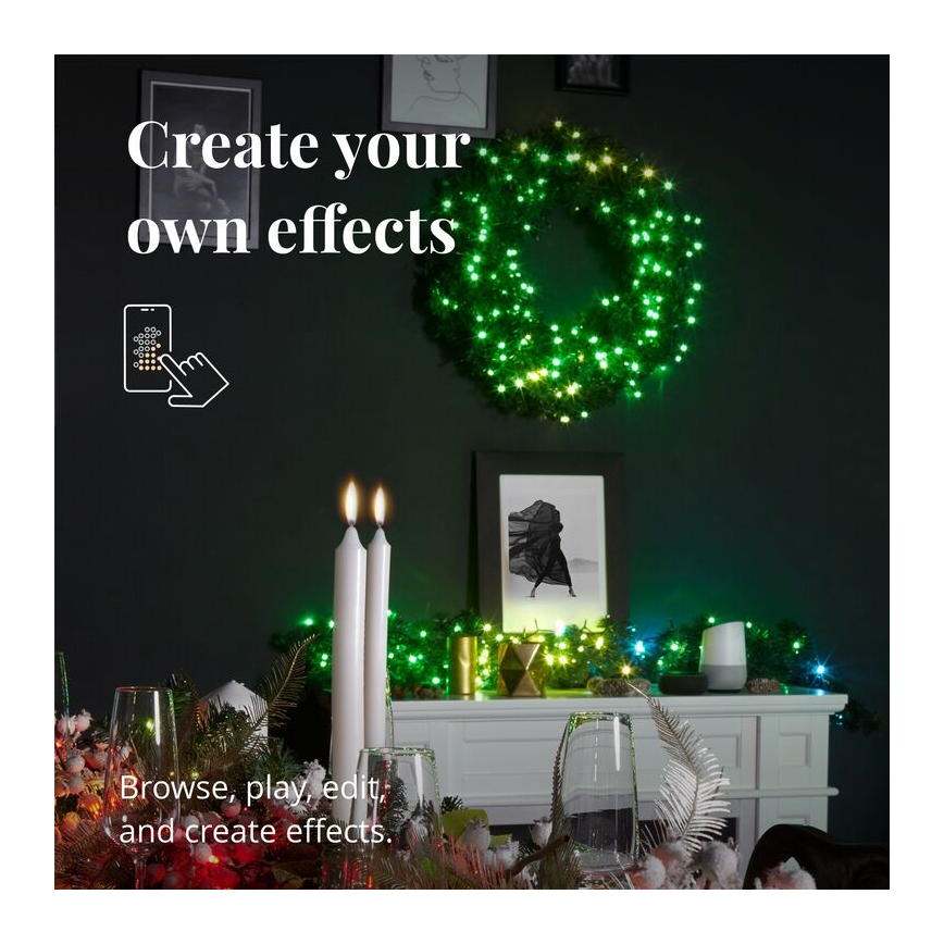 Twinkly - LED RGB Dimming Χριστουγεννιάτικο στεφάνι PRE-LIT WREATH 50xLED διάμετρος 61cm Wi-Fi