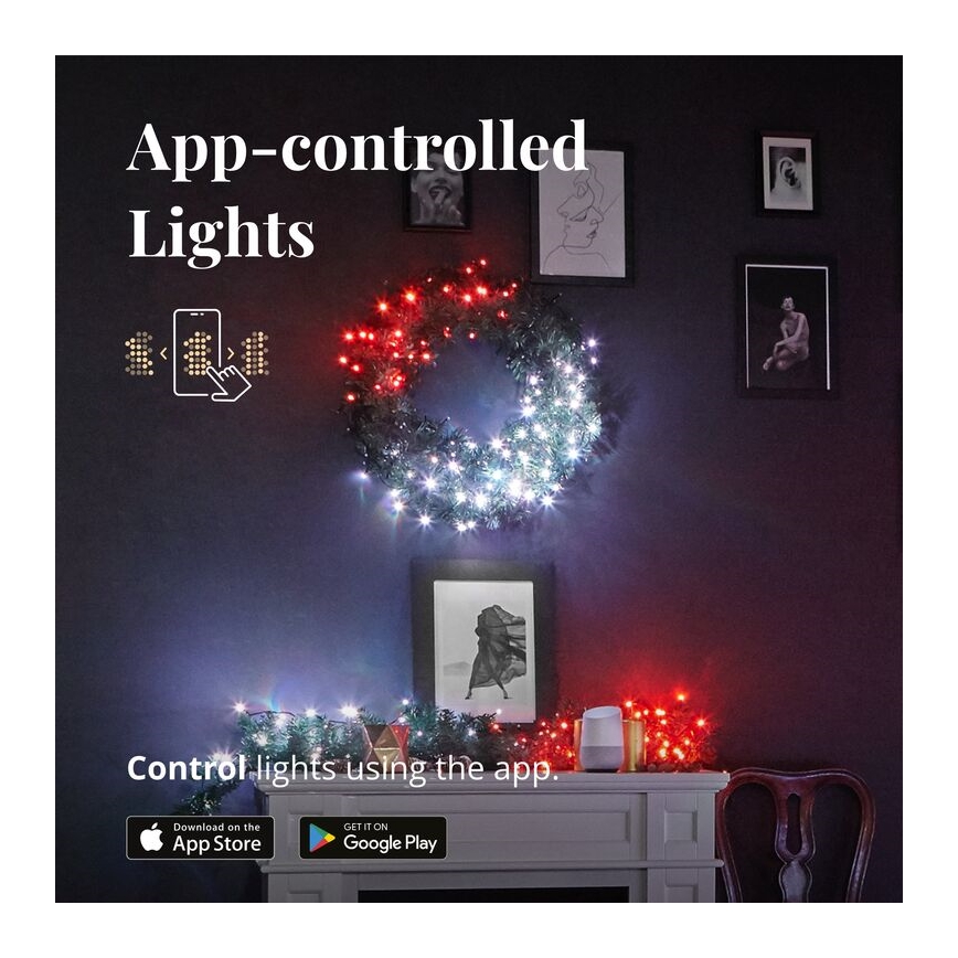 Twinkly - LED RGB Dimming Χριστουγεννιάτικο στεφάνι PRE-LIT WREATH 50xLED διάμετρος 61cm Wi-Fi