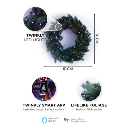 Twinkly - LED RGB Dimming Χριστουγεννιάτικο στεφάνι PRE-LIT WREATH 50xLED διάμετρος 61cm Wi-Fi