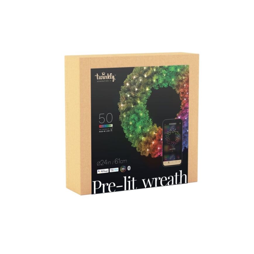Twinkly - LED RGB Dimming Χριστουγεννιάτικο στεφάνι PRE-LIT WREATH 50xLED διάμετρος 61cm Wi-Fi