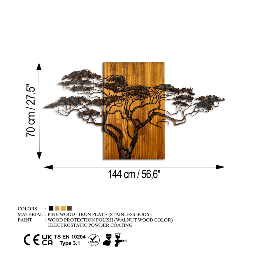Διακοσμητικό τοίχου 144x70 εκ. δέντρο ξύλο/μέταλλο