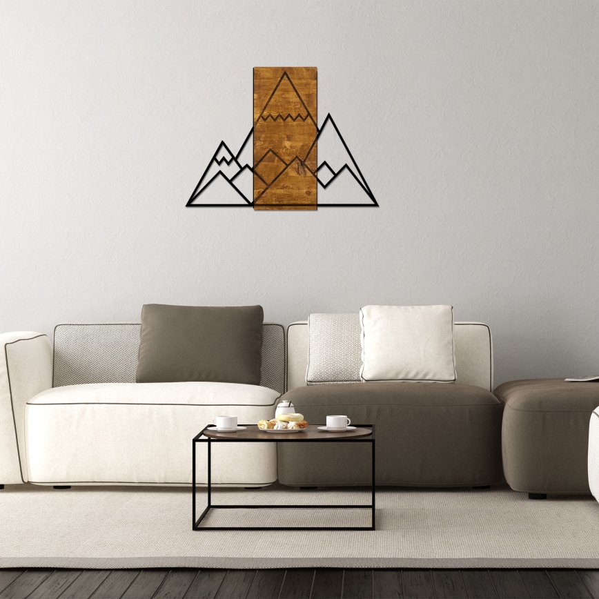 Διακοσμητικό τοίχου 78x58 εκ. βουνά ξύλο/μέταλλο