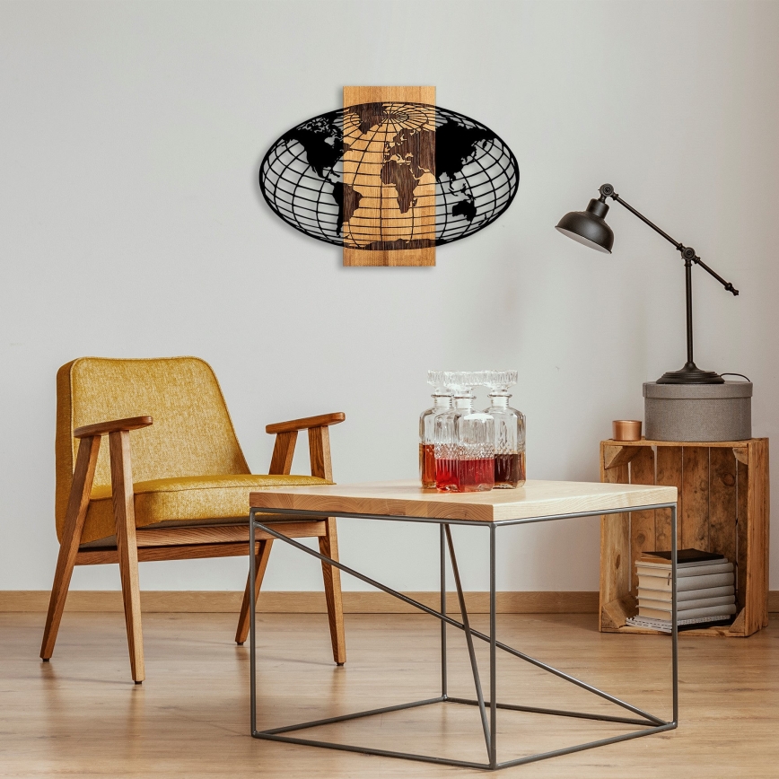 Διακοσμητικό τοίχου 87x58 εκ. υδρόγειος σφαίρα ξύλο/μέταλλο