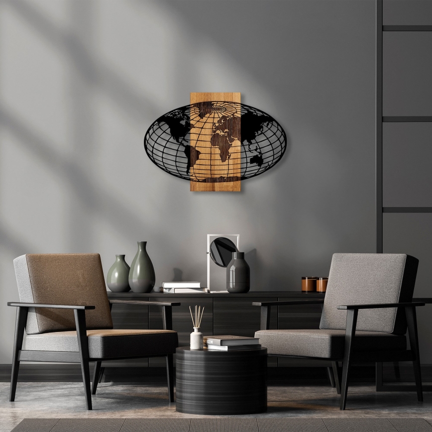 Διακοσμητικό τοίχου 87x58 εκ. υδρόγειος σφαίρα ξύλο/μέταλλο