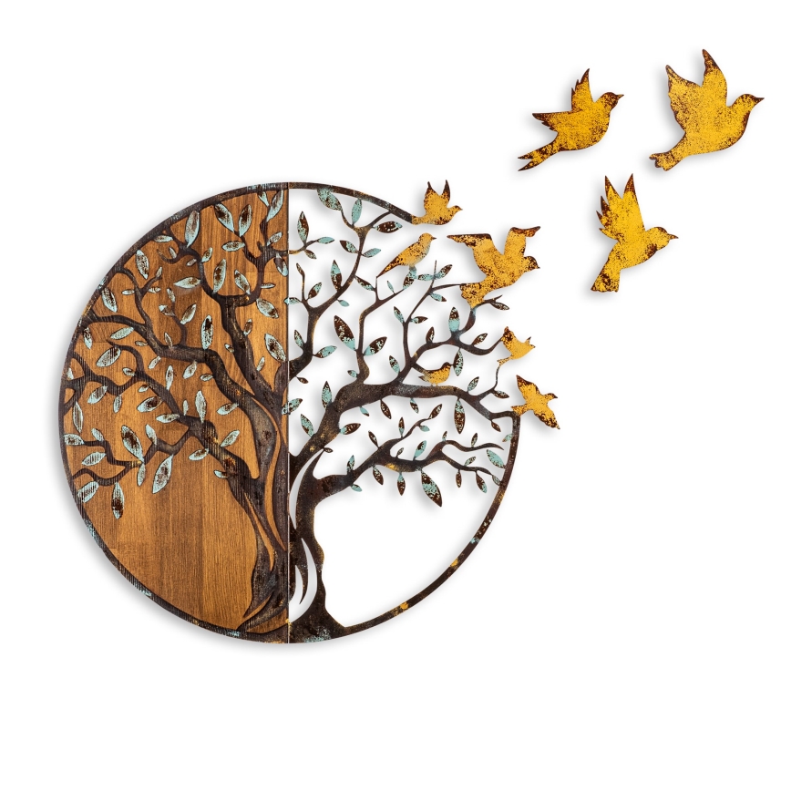 Διακοσμητικό τοίχου 92x71 εκ. δέντρο και πουλιά ξύλο/μέταλλο