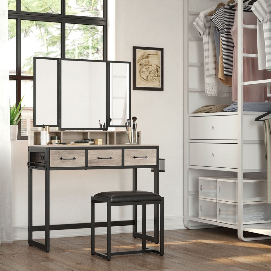 Τουαλέτα με σκαμπό 28,6x42 cm FLORA γκρι/μαύρο