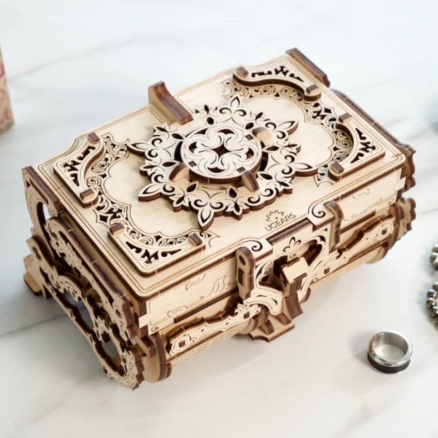 Ugears - 3D ξύλινο μηχανικό παζλ Antique κουτί κοσμημάτων