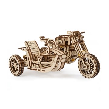 Ugears - 3D ξύλινο μηχανικό παζλ Scrambler μοτοσικλέτα με καρότσα