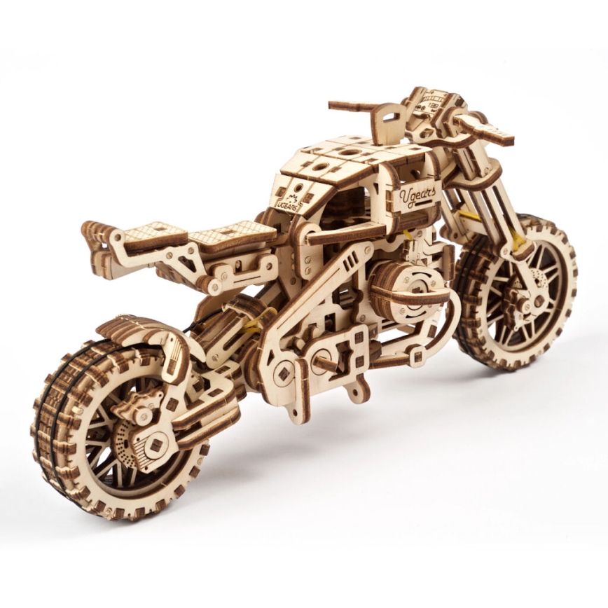 Ugears - 3D ξύλινο μηχανικό παζλ Scrambler μοτοσικλέτα με καρότσα
