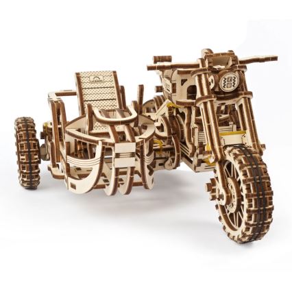 Ugears - 3D ξύλινο μηχανικό παζλ Scrambler μοτοσικλέτα με καρότσα
