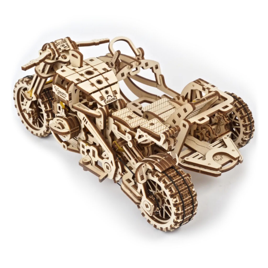 Ugears - 3D ξύλινο μηχανικό παζλ Scrambler μοτοσικλέτα με καρότσα