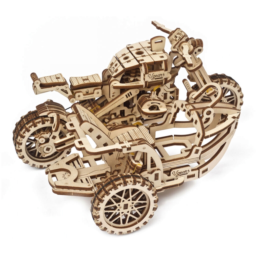 Ugears - 3D ξύλινο μηχανικό παζλ Scrambler μοτοσικλέτα με καρότσα