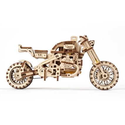 Ugears - 3D ξύλινο μηχανικό παζλ Scrambler μοτοσικλέτα με καρότσα