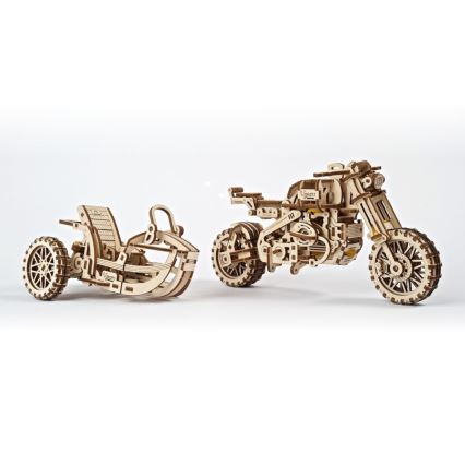 Ugears - 3D ξύλινο μηχανικό παζλ Scrambler μοτοσικλέτα με καρότσα