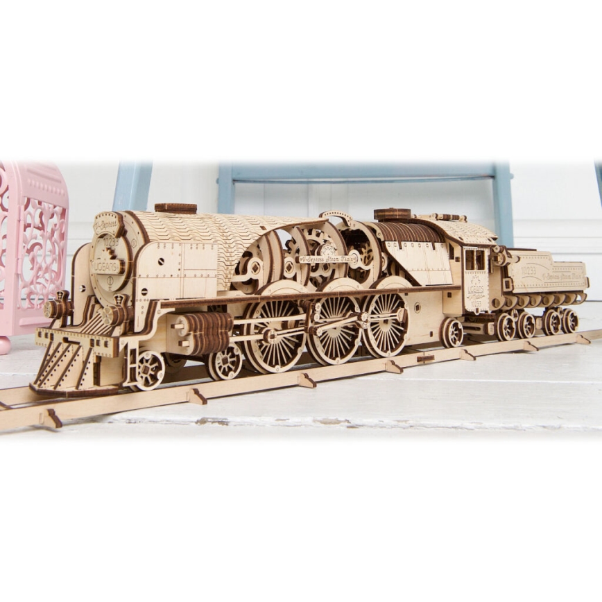 Ugears - 3D ξύλινο μηχανικό παζλ V-Express ατμομηχανή