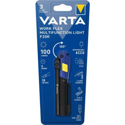 Varta 18649101401 - Επαναφορτιζόμενος φακός LED WORK FLEX F20R LED/5V IP54