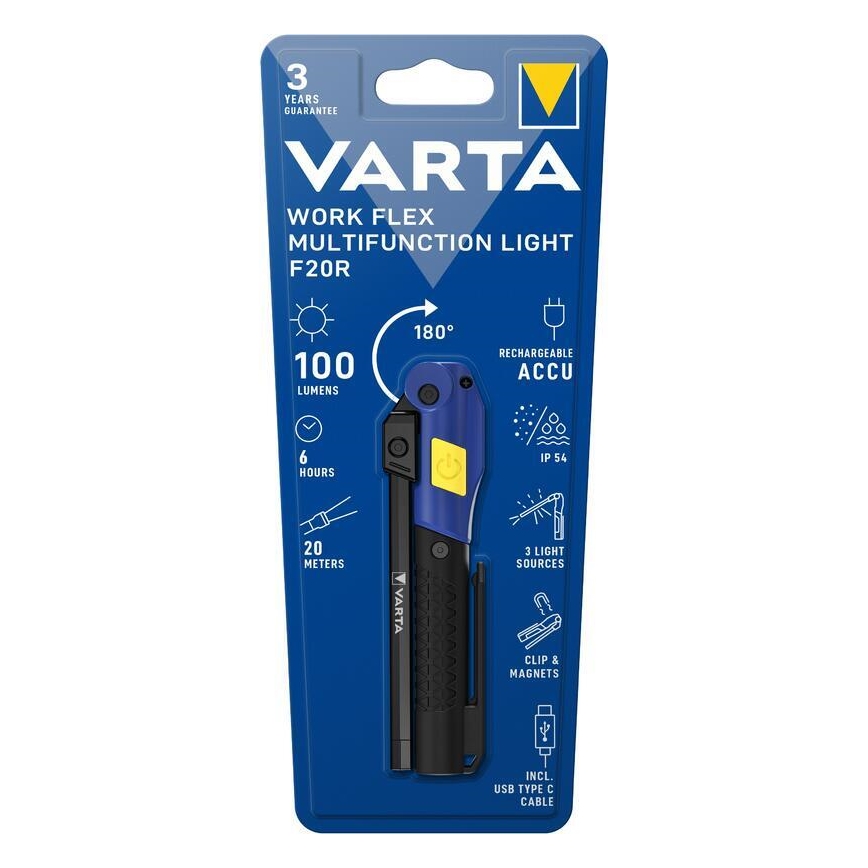Varta 18649101401 - Επαναφορτιζόμενος φακός LED WORK FLEX F20R LED/5V IP54