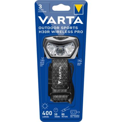 Varta 18650101401 - LED Dimming επαναφορτιζόμενος φακός κεφαλής με ασύρματη φόρτιση OUTDOOR SPORTS LED/5V 1800 mAh IPX7