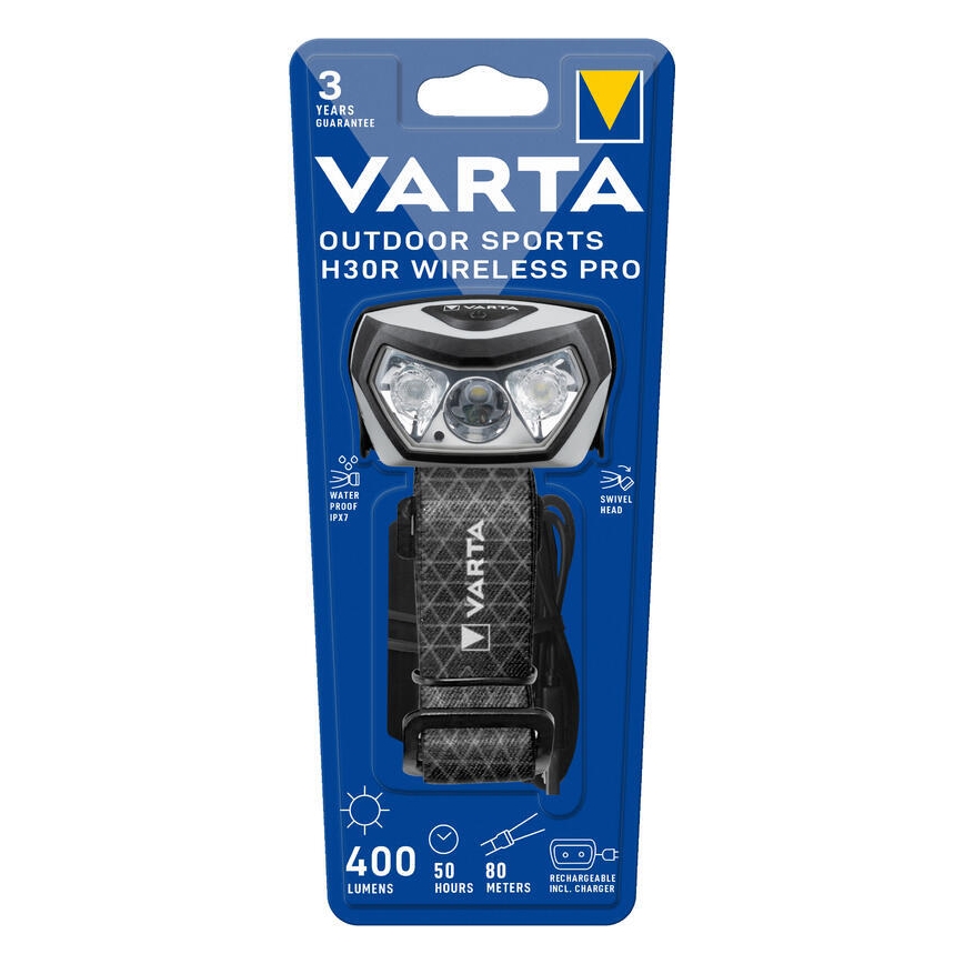 Varta 18650101401 - Επαναφορτιζόμενος LED φακός κεφαλής με ρύθμιση φωτεινότητας και ασύρματη φόρτιση OUTDOOR SPORTS LED/5V 1800 mAh IPX7