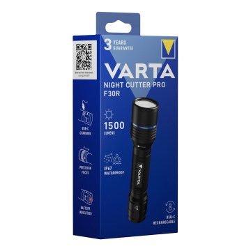 Varta 18921101111 - Επαναφορτιζόμενος φακός LED NIGHT CUTTER PRO F30R LED/USB IP67 2600 mAh