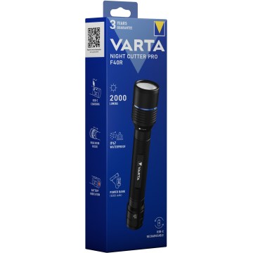 Varta 18922101111 - Επαναφορτιζόμενος φακός LED με ένα power bank NIGHT CUTTER PRO F40R LED/USB IP67