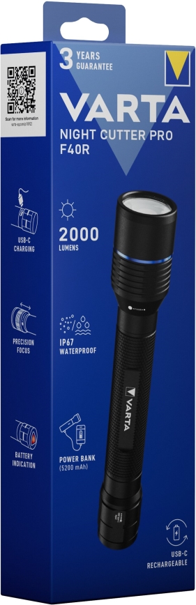Varta 18922101111 - Επαναφορτιζόμενος φακός LED με ένα power bank NIGHT CUTTER PRO F40R LED/USB IP67