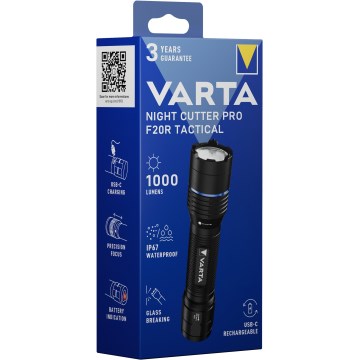 Varta 18923101111 - LED Τακτικός επαναφορτιζόμενος φακός NIGHT CUTTER PRO F20R LED/USB