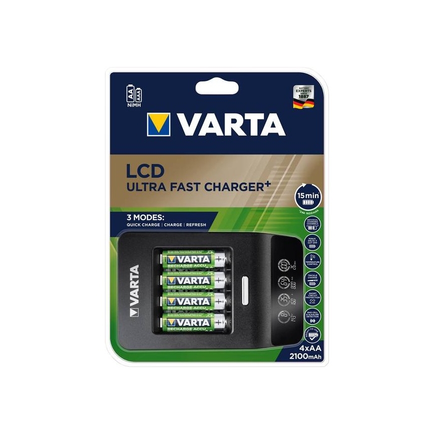 Varta 40084 - Έξυπνος φορτιστής LCD ULTRA FAST+ 4xNiMH AA 2100 mAh 230V
