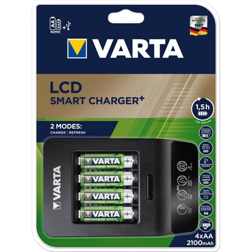 VARTA 57684 - LCD Έξυπνος φορτιστής 4xAA/AAA χρόνος φόρτισης 1,5h