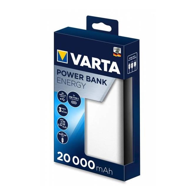 Varta 57978101111 - Power Bank ENERGY 20000mAh/2x2,4V λευκό