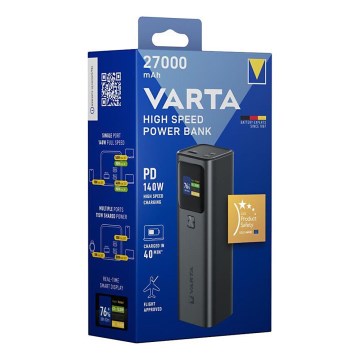 Varta 57984101111 - Power bank με οθόνη LED Power Delivery 27000 mAh/140W/3,7V