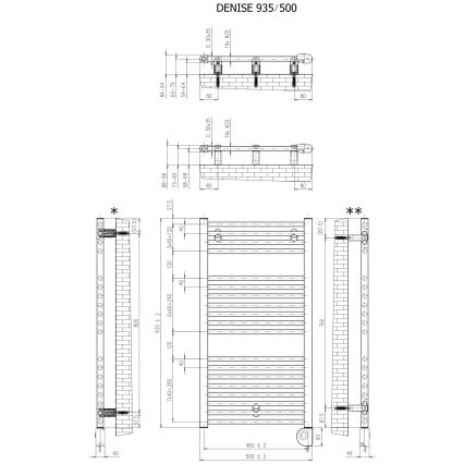 Vertaduro - Καλοριφέρ μπάνιου με θερμοστάτη DENISE 400W 94x50 cm ανθρακί