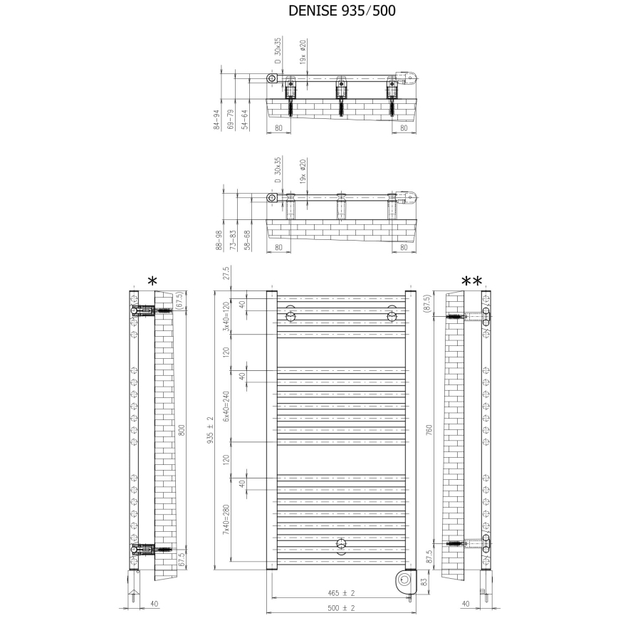 Vertaduro - Καλοριφέρ μπάνιου με θερμοστάτη DENISE 400W 94x50 cm ανθρακί
