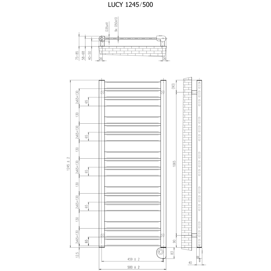Vertaduro - Καλοριφέρ μπάνιου με θερμοστάτη LUCY 600W 125x50 cm ανθρακί