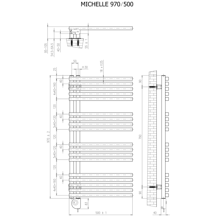 Vertaduro - Καλοριφέρ μπάνιου με θερμοστάτη MICHELLE 600W 97x50 cm λευκό