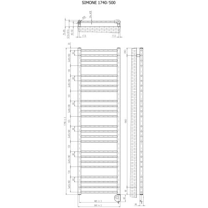 Vertaduro - Καλοριφέρ μπάνιου με θερμοστάτη SIMONE 600W 174x50 cm λευκό