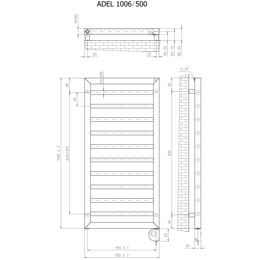 Vertaduro - Θερμαντικό σώμα μπάνιου με θερμοστάτη ADEL 400W 100x50 cm μαύρο