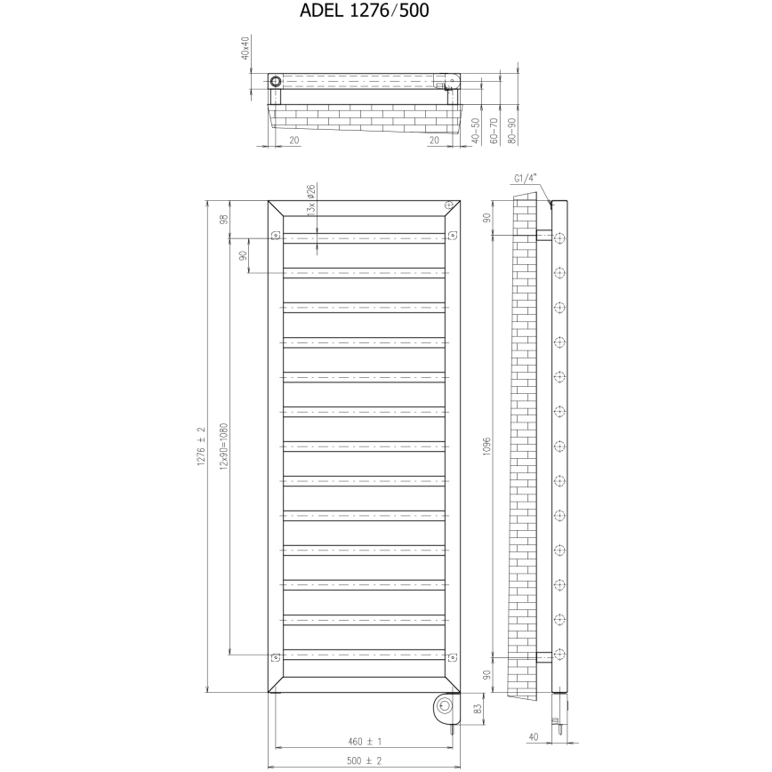 Vertaduro - Θερμαντικό σώμα μπάνιου με θερμοστάτη ADEL 600 W 128x50 cm, μαύρο