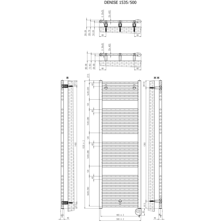 Vertaduro - Θερμαντικό σώμα μπάνιου με θερμοστάτη DENISE 600W 154x50 cm ανθρακί