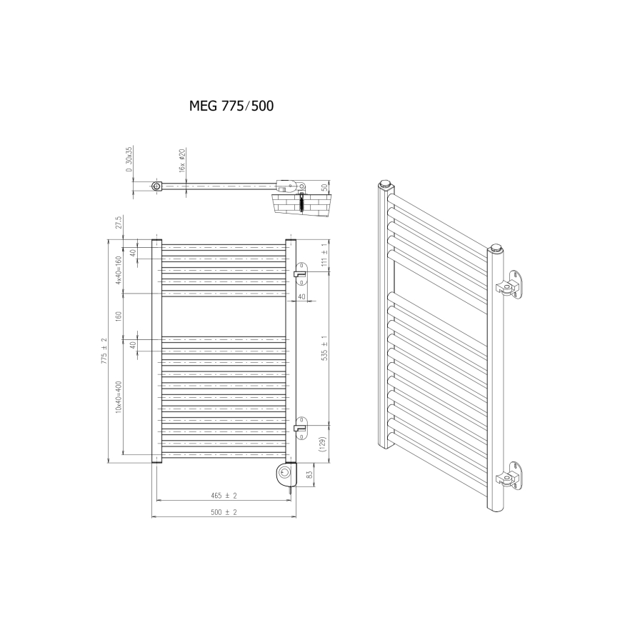 Vertaduro - Θερμαντικό σώμα μπάνιου με θερμοστάτη MEG 400W 78x50 cm ταουπ