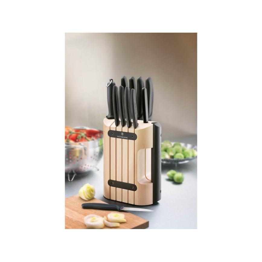 Victorinox - Σετ 12 μαχαιριών κουζίνας SWISS CLASSIC με βάση, οξιά/μπεζ