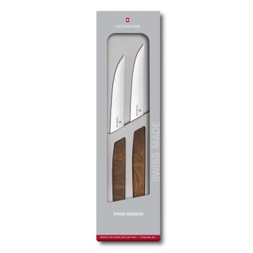 Victorinox - Σετ 2 μαχαιριών για μπριζόλες SWISS MODERN 12 cm, λαβή από ξύλο καρυδιάς