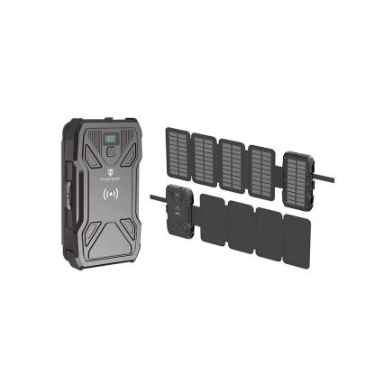 Viking - Power Bank με ενσωματωμένο LED φακό, ασύρματη φόρτιση και ηλιακό πάνελ Power Delivery 22,5 W/10000 mAh