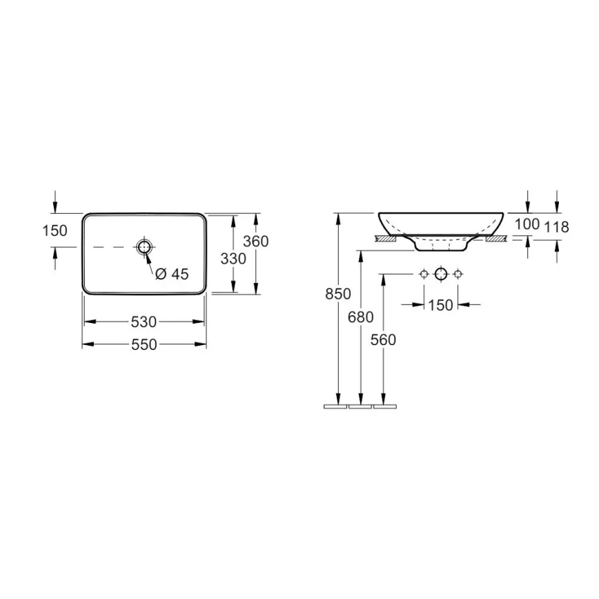 Villeroy & Boch 411355R1 - Νιπτήρας για τοποθέτηση πάνω σε πάγκο VENTICELLO 55,5x36 cm κεραμικός/λευκός