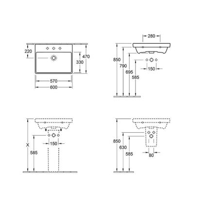 Villeroy & Boch 415860R1 - Επιτοίχιος νιπτήρας AVENTO 60x47 cm κεραμικός/λευκός