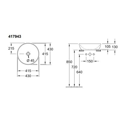 Villeroy & Boch 417943R1 - Επιτραπέζιος νιπτήρας ARTIS Ø 43 cm κεραμικός/λευκός