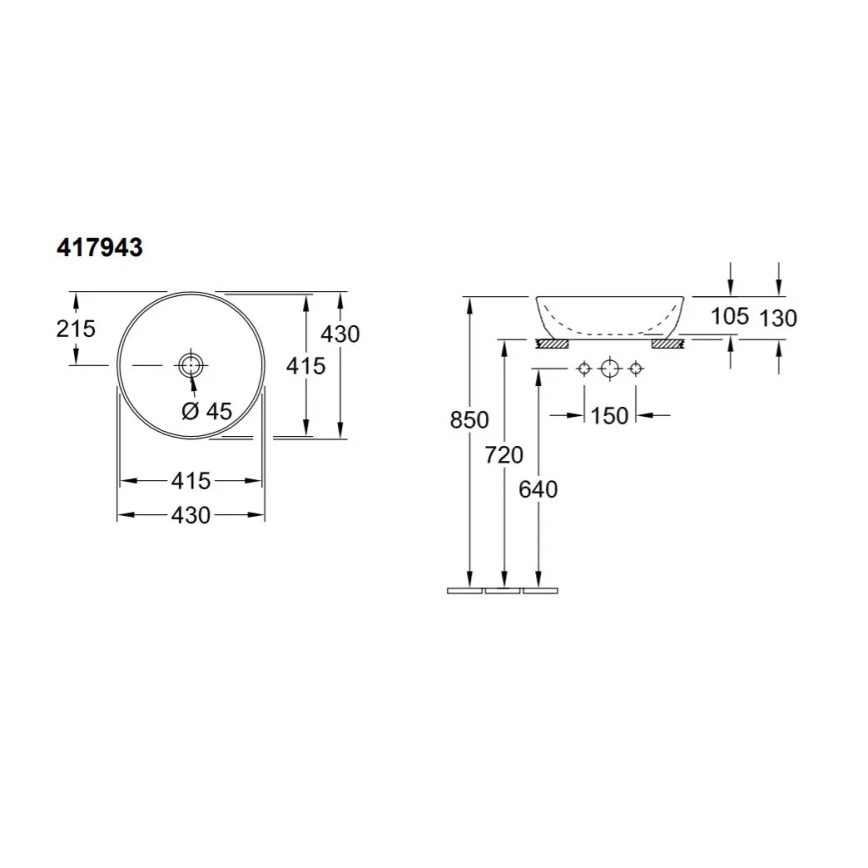 Villeroy & Boch 417943R1 - Επιτραπέζιος νιπτήρας ARTIS Ø 43 cm κεραμικός/λευκός