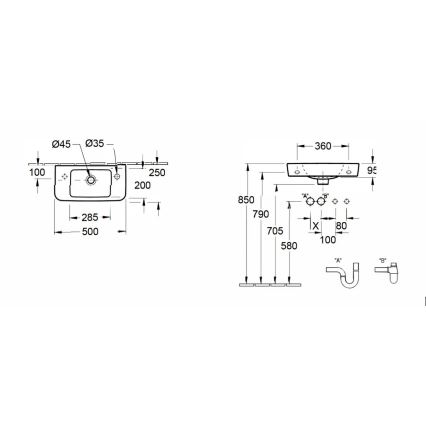 Villeroy & Boch 4342R501 - Επιτοίχιος νιπτήρας O.NOVO 50x25 cm κεραμικός/λευκός