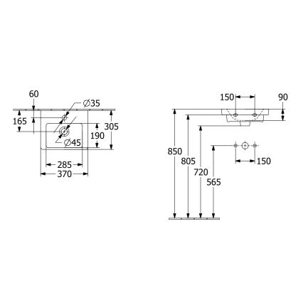 Villeroy & Boch 43703701 - Επιτοίχιος νιπτήρας SUBWAY 37x30,5 εκ. κεραμικός/λευκός